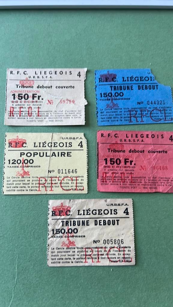 5 tickets usagés RFC Liégeois Liège - prix 1 €, Enlèvement ou Envoi, Utilisé