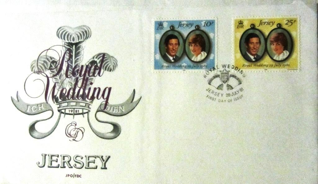 FDC HUWELIJK PRINS CHARLES MET LADY DIANA- JERSEY, Enlèvement ou Envoi, Affranchi, Dynastie