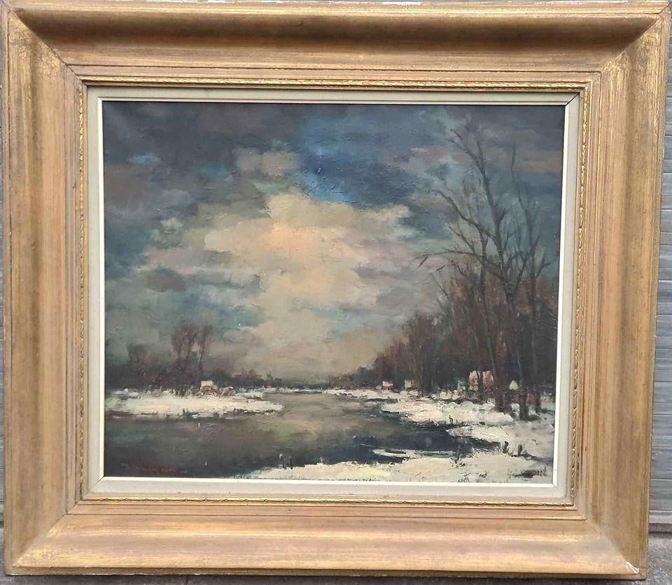 huile sur toile paysage enneige signe achiel lombaert, Enlèvement ou Envoi