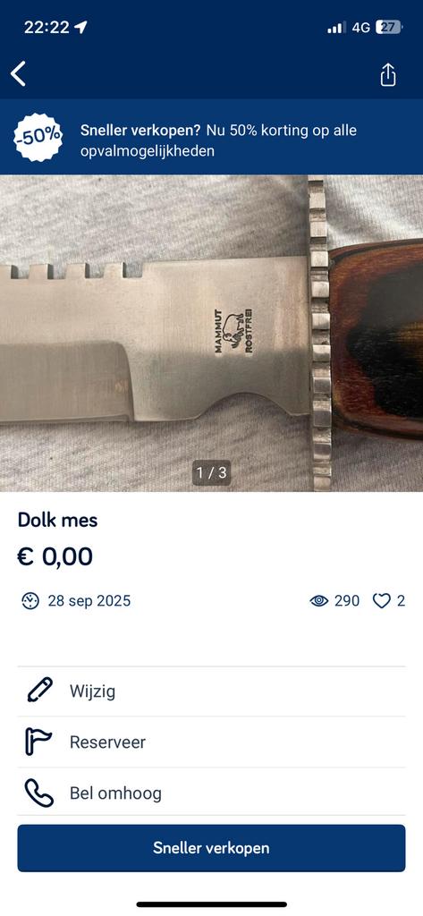 Dolk mes, Verzamelen, Ophalen of Verzenden, Overige soorten
