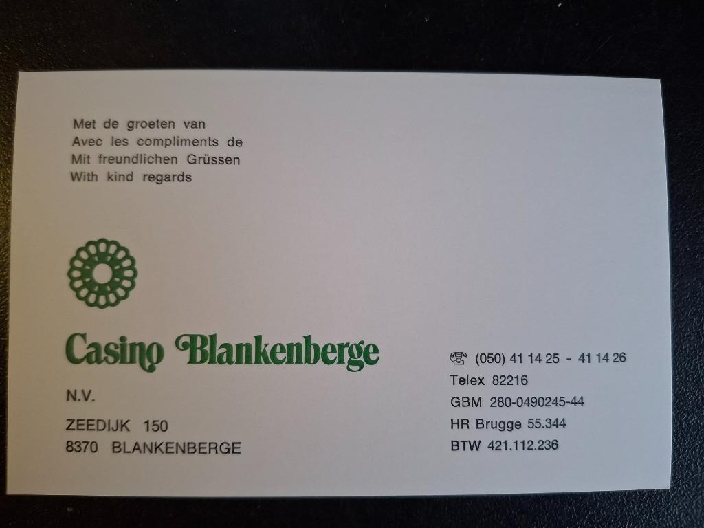 Vintage kaart Casino Blankenberge, Enlèvement ou Envoi, 1980 à 1990, Carte de visite