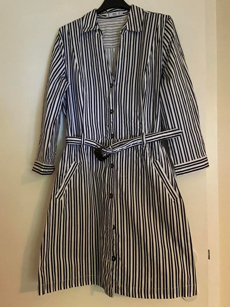 Robe-chemise rayée avec poches latérales et manches pliables, Mango, Enlèvement ou Envoi, Longueur genou, Bleu