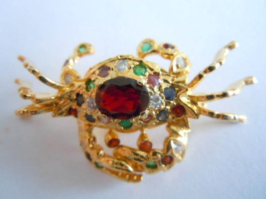 Vintage, Broche crabe avec ciseaux mobiles, Enlèvement ou Envoi, Or, Comme neuf, 4 à 7 cm