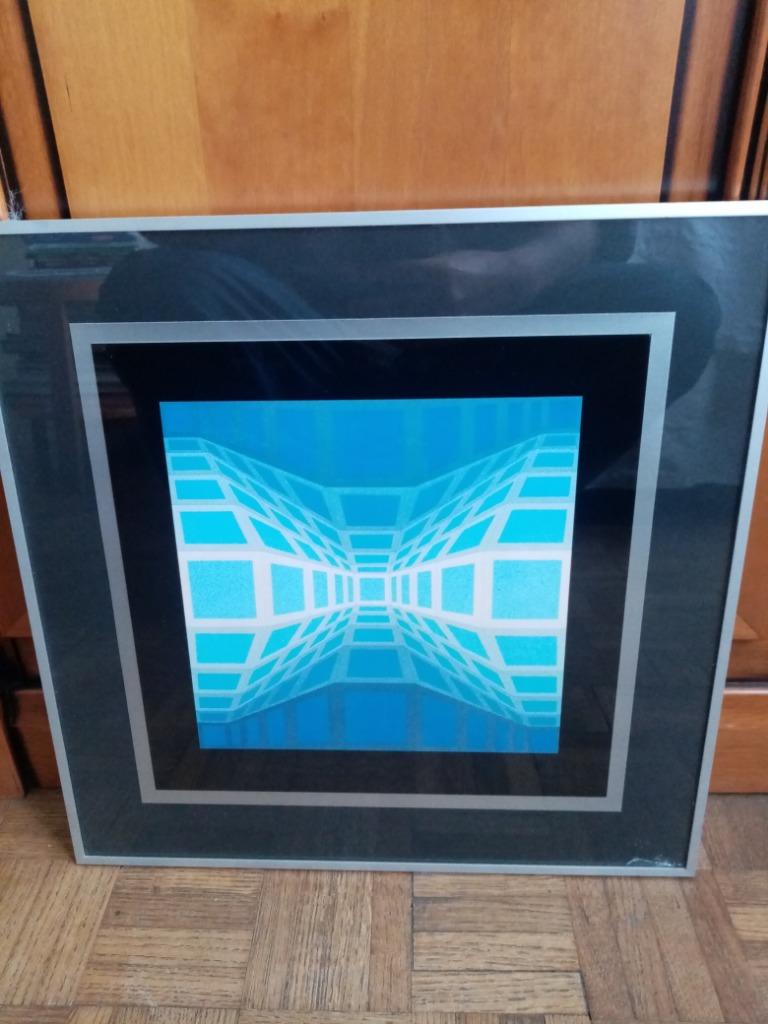 Vasarely "op art" offsetzeefdruk 1970 38,50 cm, Ophalen