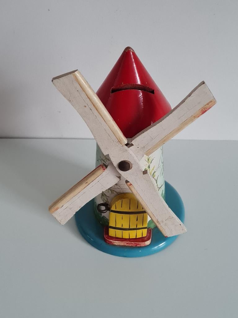 vintage houten spaarpot - MOLEN - art decostijl jaren'20, Ophalen of Verzenden
