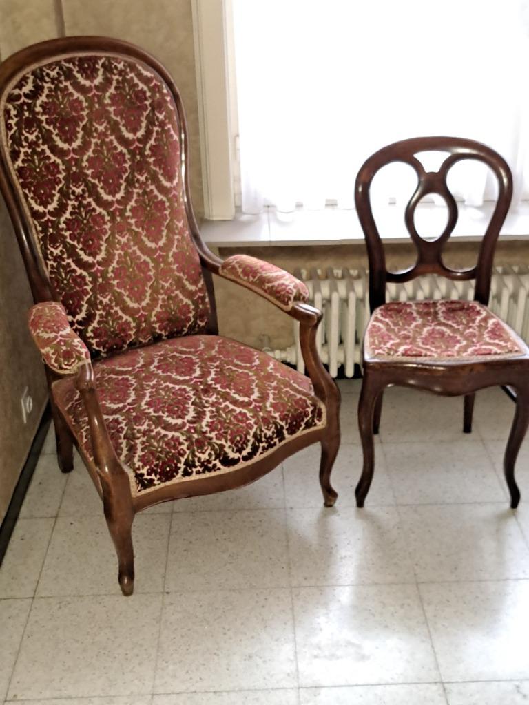 Fauteuil en stoel. Ideaal om te herstofferen., Huis en Inrichting, Ophalen, Gebruikt, Stof, Landelijk