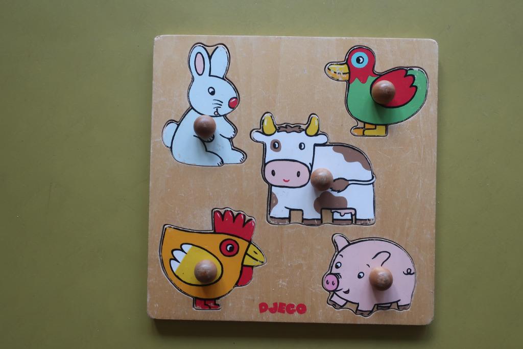puzzle bois pour bébé, animaux (djeco), Enlèvement, Utilisé, 6 mois à 2 ans, Moins de 10 pièces
