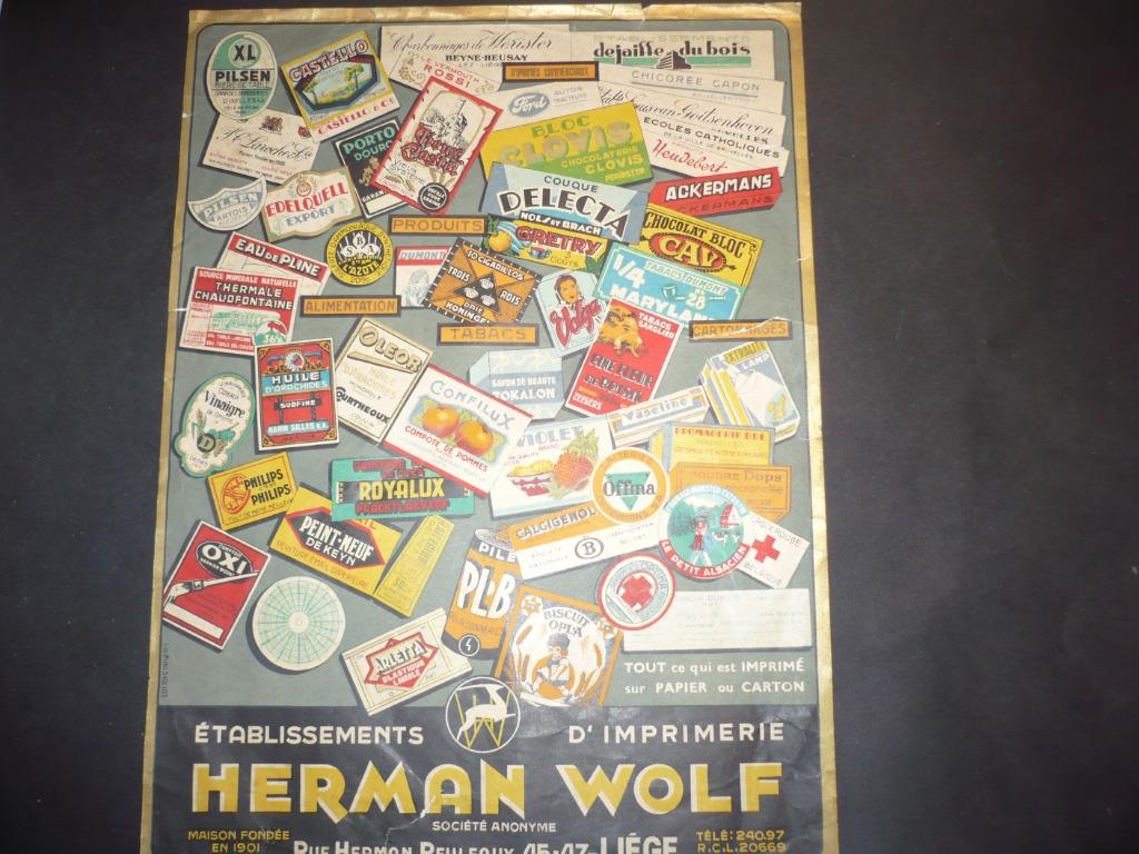 Imprimerie Herman WOLF à Liège: 2 feuilles A4 ; Publicités, Enlèvement ou Envoi