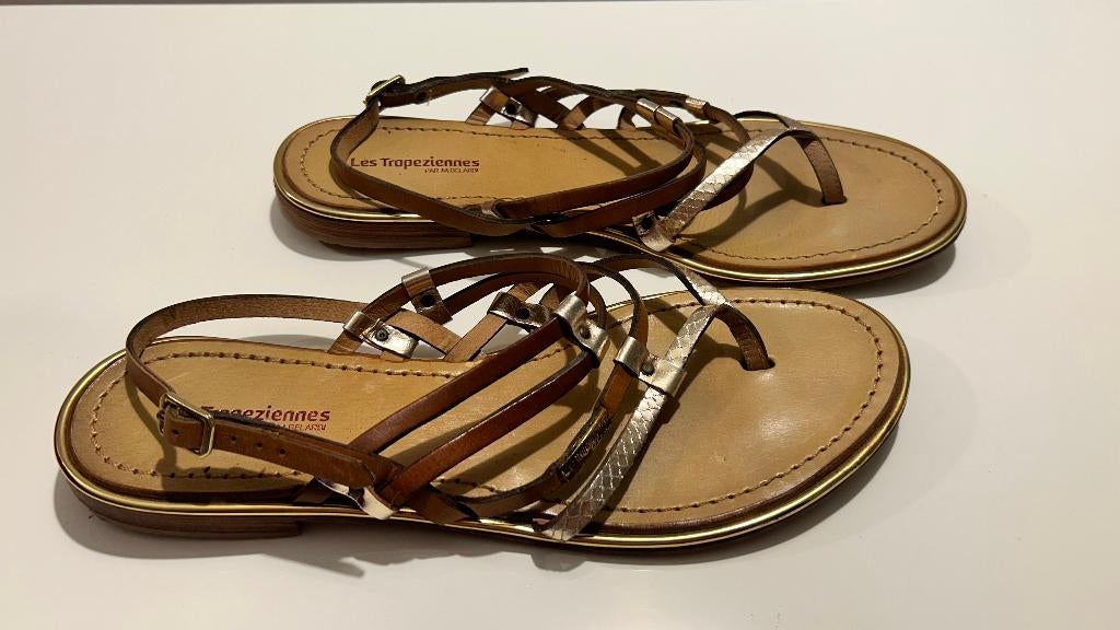 Les Tropeziennes bruine lederen sandalen (maat 40), Enlèvement ou Envoi, Les Tropeziennes, Comme neuf, Brun