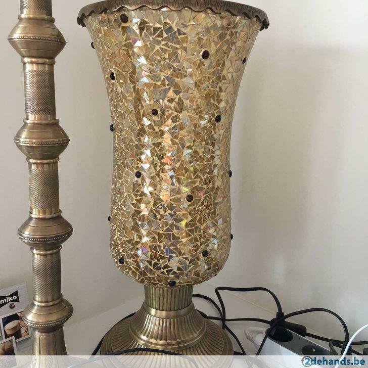 set van 3x decoratieve sta lampen brons met glas verwerkt, Antiquités & Art, Curiosités & Brocante