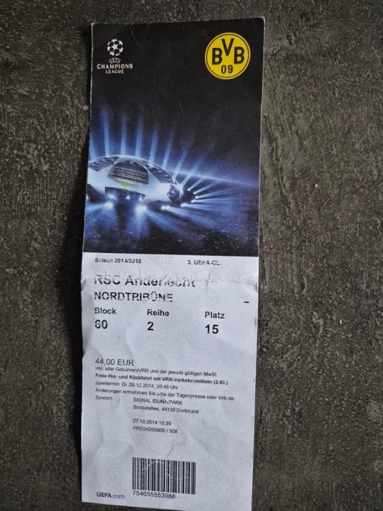 Ticket Anderlecht, Champions League, Tickets & Billets, Cartes en vrac