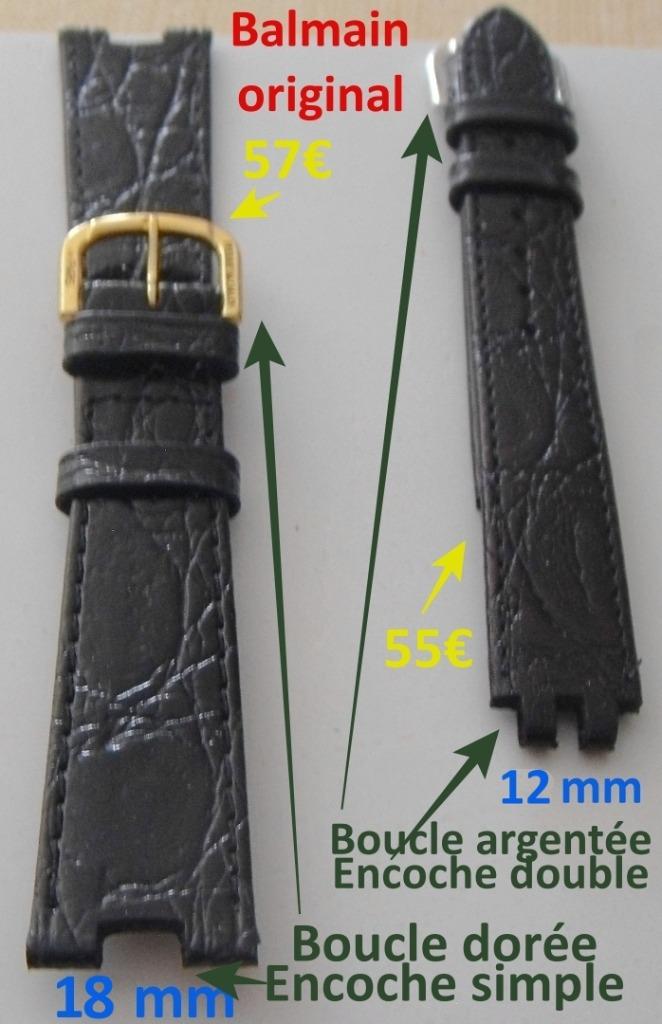 Bracelet cuir Pierre Balmain, encoche(s), 18 ou 12 mm, NEUF, Enlèvement ou Envoi, Neuf, Noir, Cuir