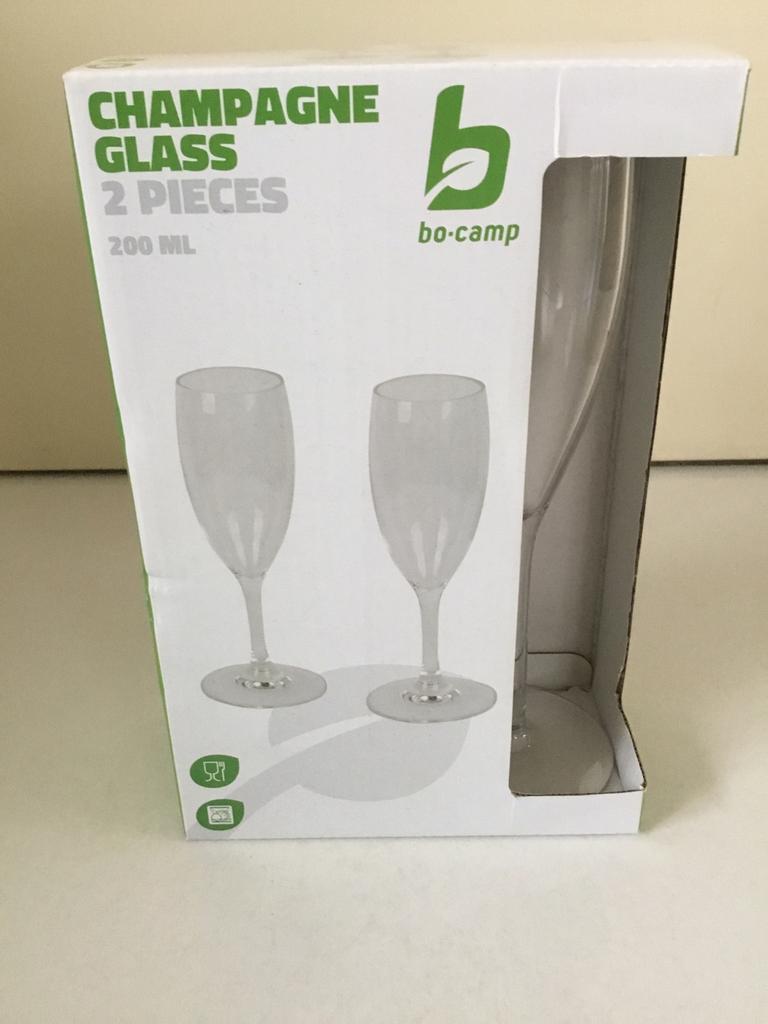 Bo camp 2 champagne glazen nooit gebruikt, Caravans en Kamperen, Ophalen of Verzenden, Zo goed als nieuw