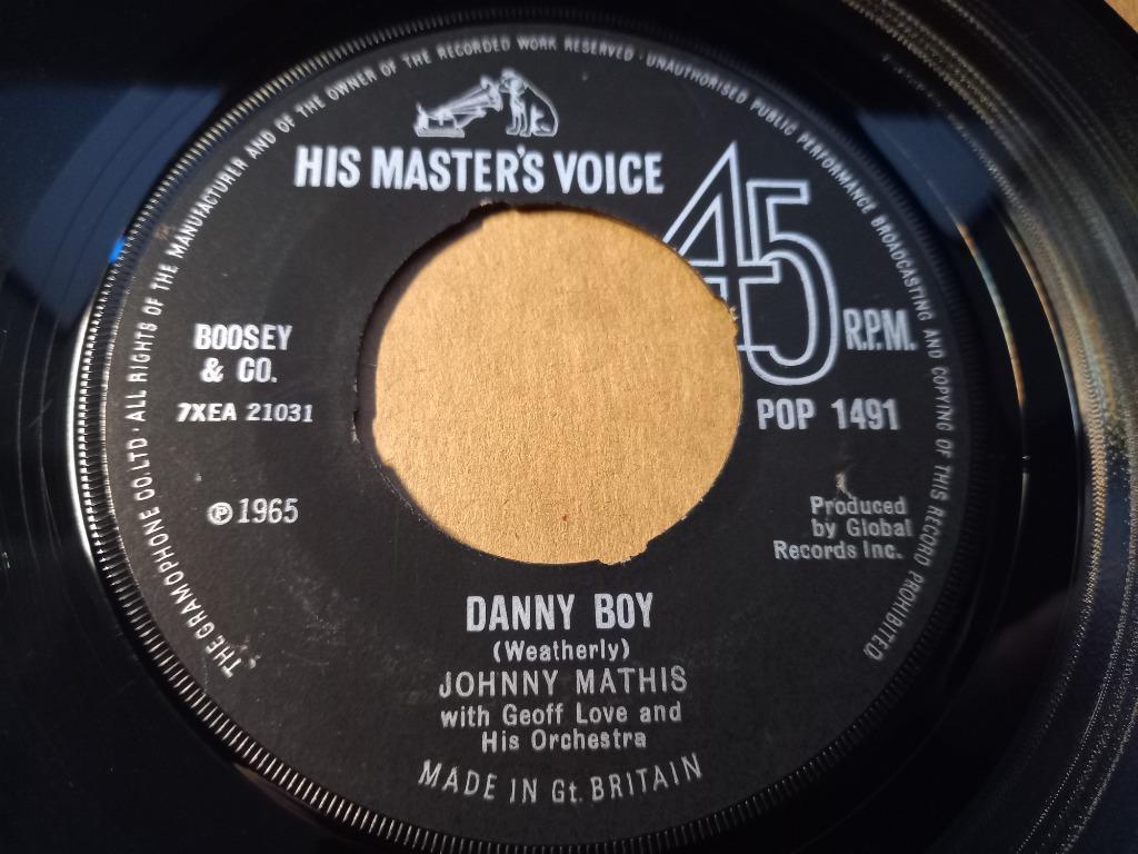 Johnny Mathis — Danny Boy / This Is Love '7, Enlèvement ou Envoi, Single, Utilisé, Pop