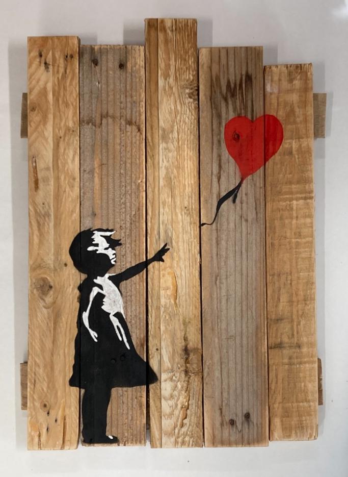 BANKSY (Na): schilderen op hout met COA. Groot model, Ophalen of Verzenden