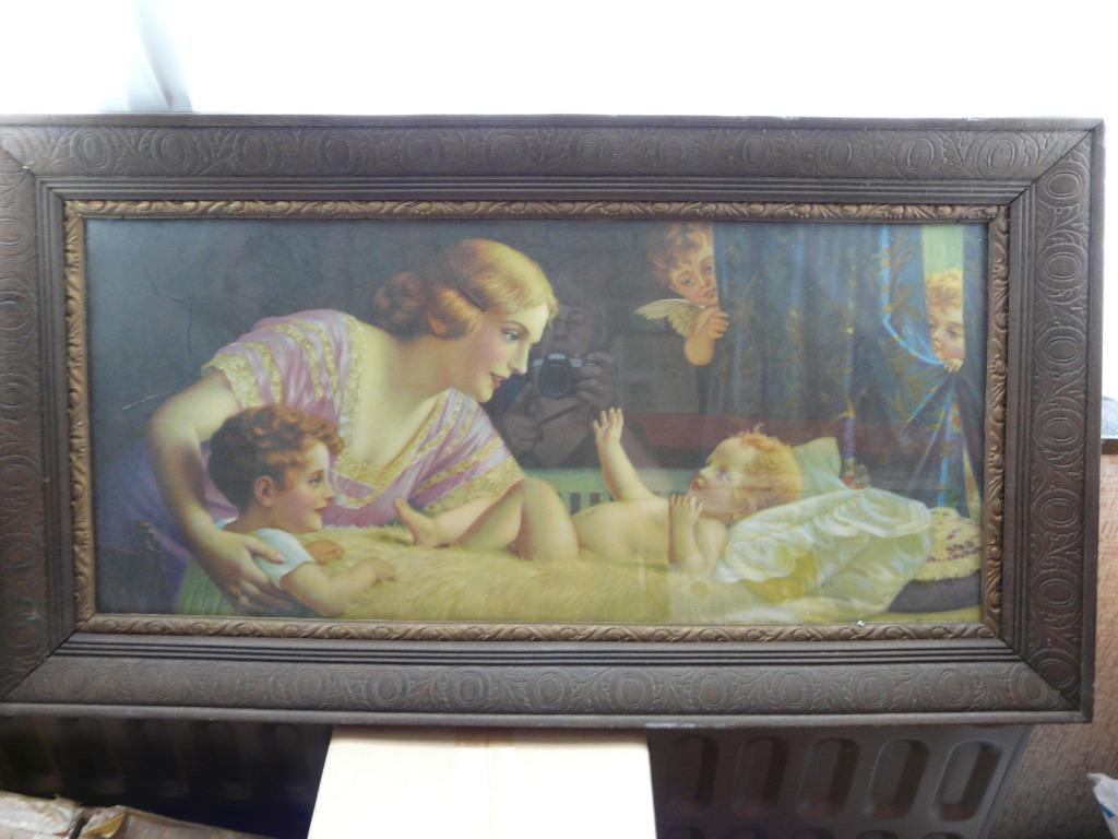 Vintage afbeelding, in houten kader en achter glas, Ophalen