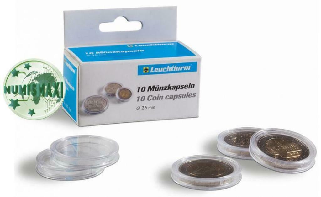 10x Leuchtturm capsules 26 mm voor 2 euromunten, Ophalen of Verzenden