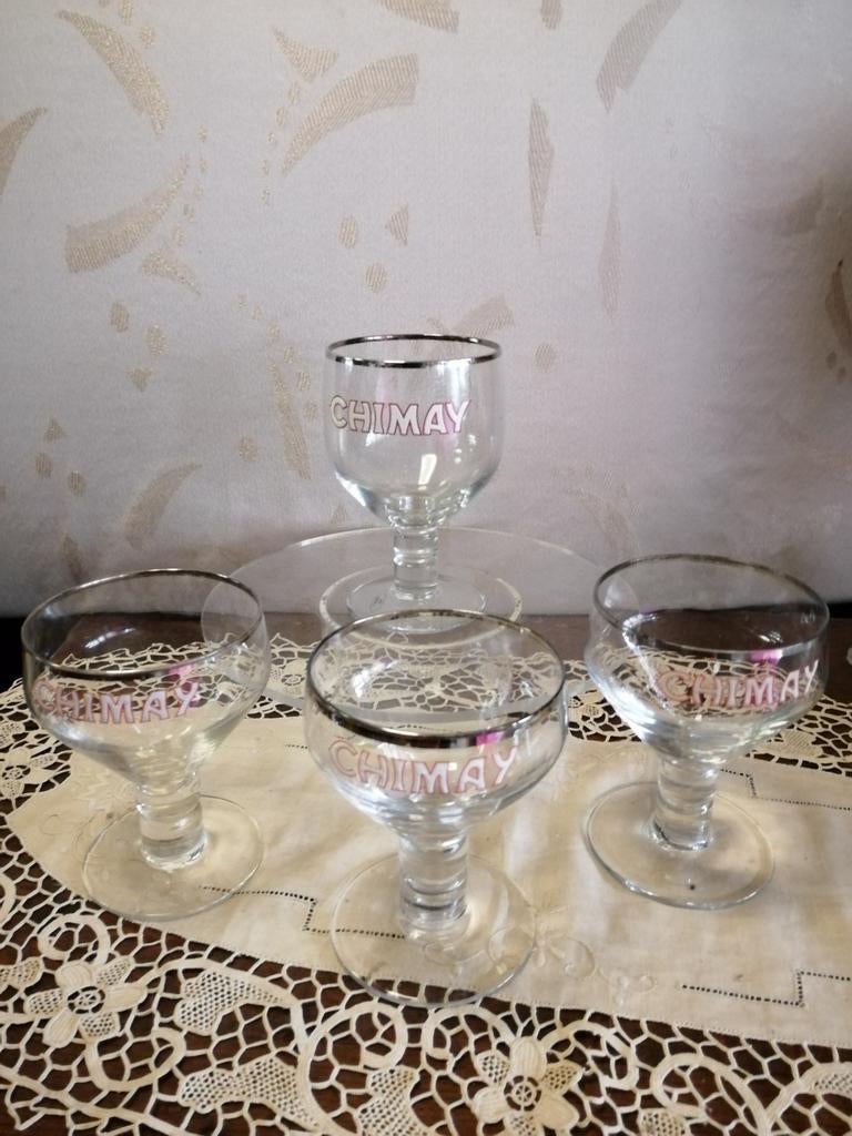 4 Chimay glazen met emaille, Ophalen of Verzenden