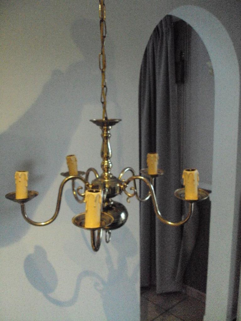 geel koperen kleine luster met 5 armen, Ophalen, Zo goed als nieuw, Overige materialen, Klassiek of modern