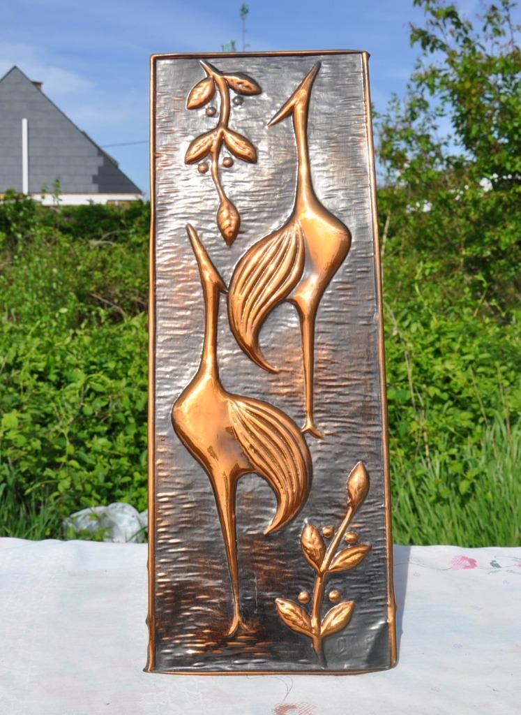 decoration murale vintage en cuivre echassier, Enlèvement ou Envoi, Utilisé