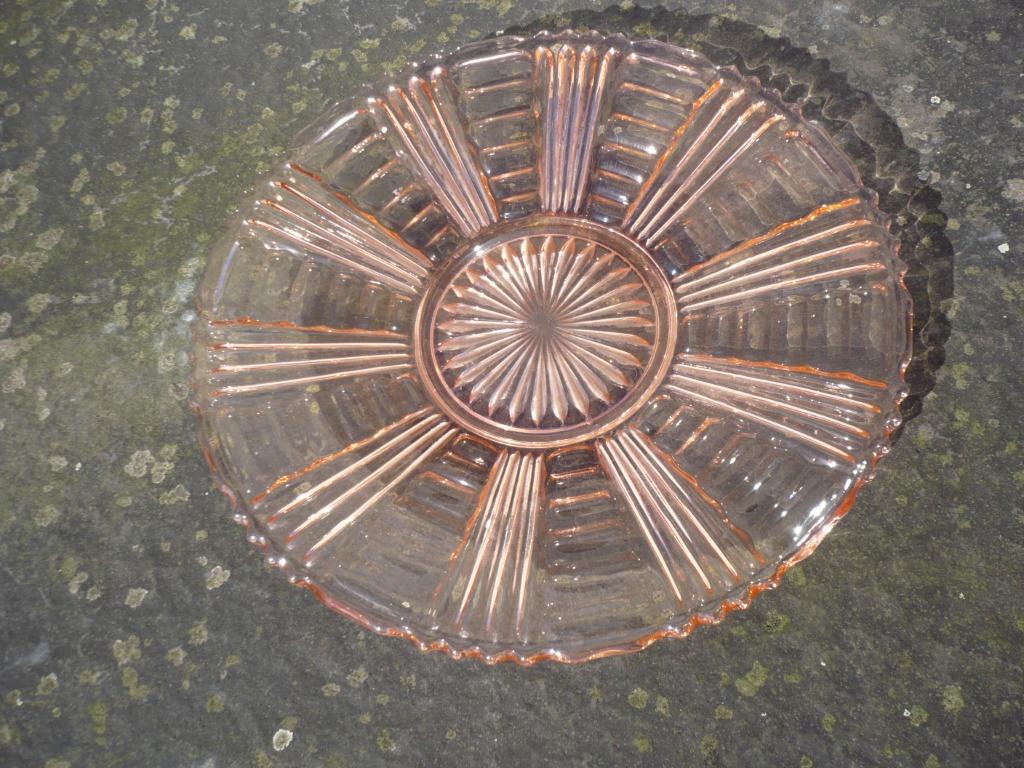 mooie vintage glazen schaal roos glas, Ophalen of Verzenden