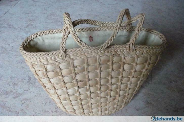 Rieten tas beige, Handtassen en Accessoires, Tassen | Damestassen, Ophalen of Verzenden, Gebruikt