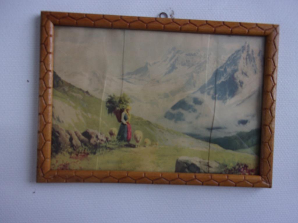 cadre avec paysage de montagnes, Moins de 50 cm, Enlèvement ou Envoi, Comme neuf, Bois