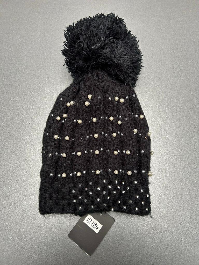 New Xuna zwarte muts met pompon en strass steentjes -, Xuna, Ophalen of Verzenden, Nieuw, Muts