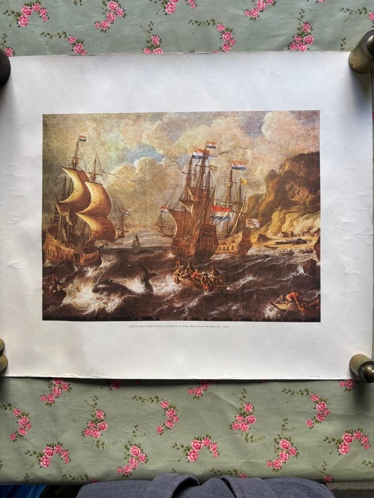 litho reproductie van orgineel, whale hunting, Antiek en Kunst, Ophalen of Verzenden