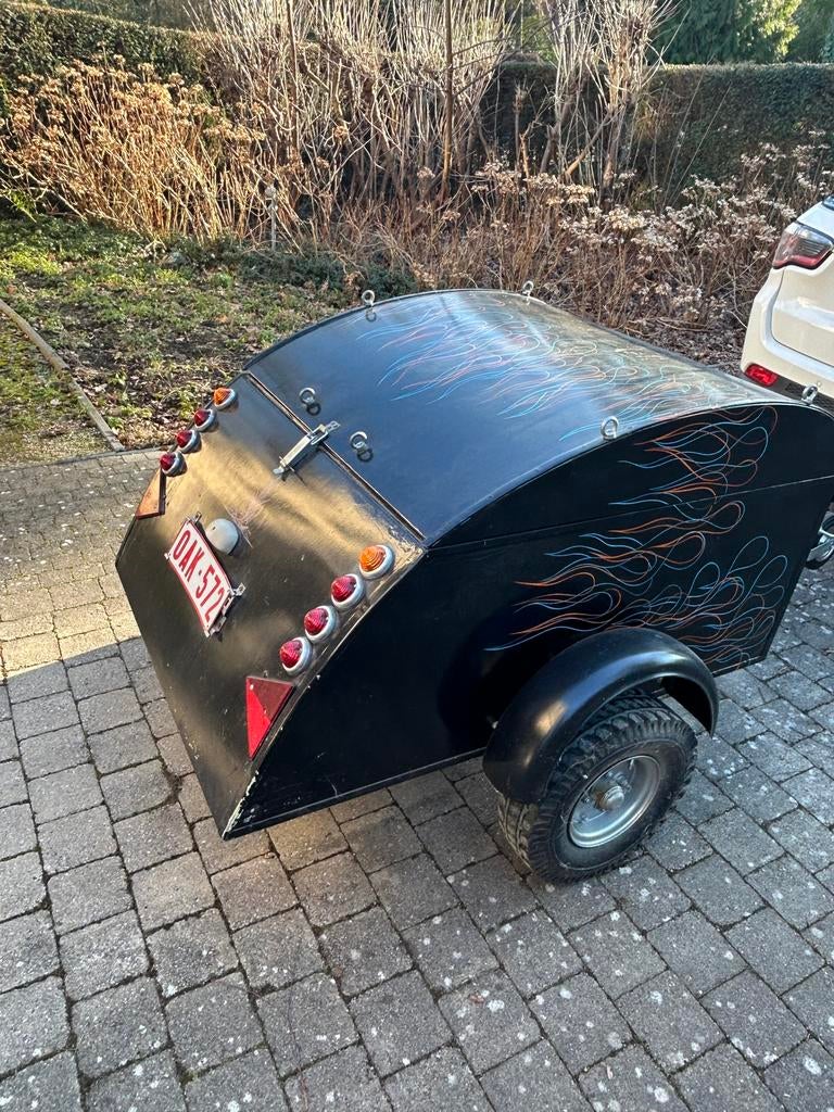Ge-airbrushed oldtimer aanhangwagen-zwart- oranje/blauw, Auto diversen, Aanhangers en Bagagewagens, Ophalen, Zo goed als nieuw