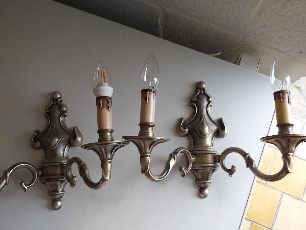2 oude tinnen wandkandelaars., Ophalen of Verzenden