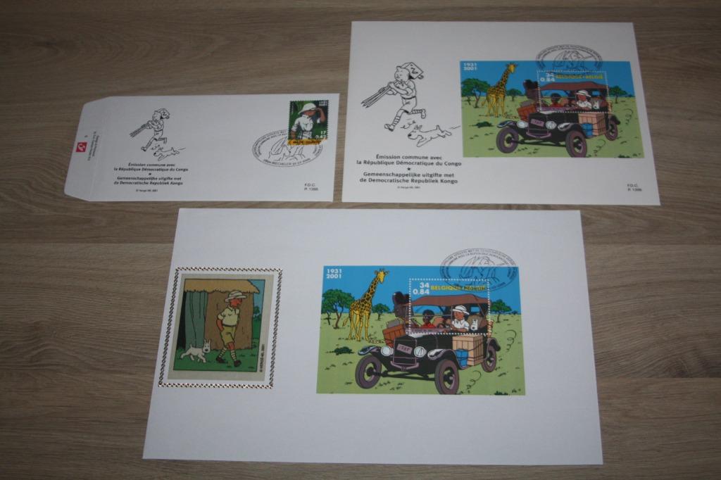 LOt Kuifje , FDC , linnen , zegel ,velletje , 2001, Ophalen of Verzenden, Kuifje, Nieuw, Overige typen