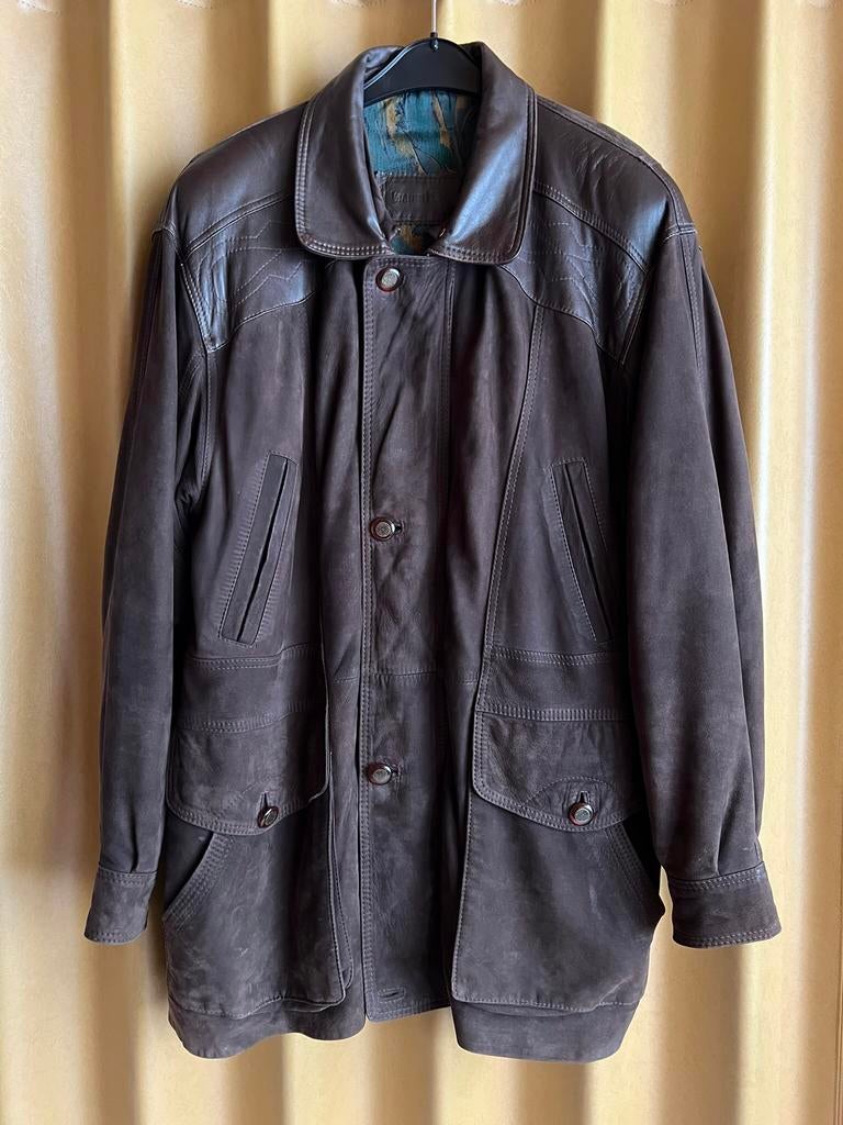 Heren jas, leder en daim, maat 56, Enlèvement ou Envoi, Porté, Taille 56/58 (XL), Brun