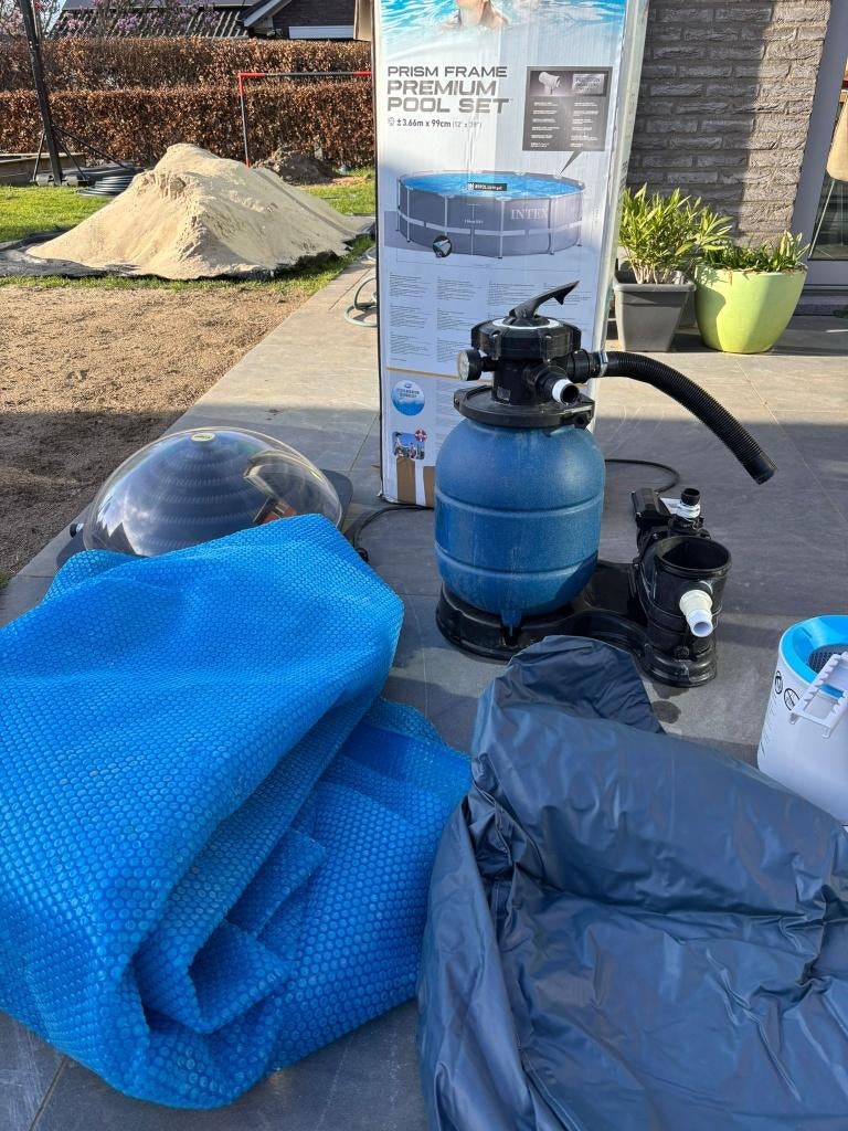 Compleet zwembad met skimmer, zeil, zandfilter en solar bol, Jardin & Terrasse, Piscines, Utilisé, Piscines hors sol, 80 à 120 cm