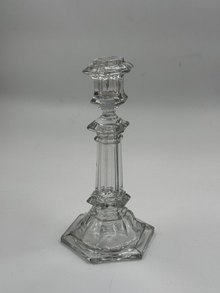 Vintage kandelaar in gefacetteerd glas, Antiek en Kunst, Ophalen of Verzenden, Glas