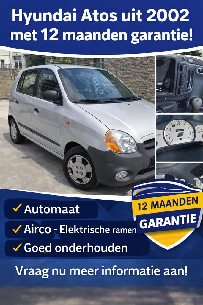 Hyundai Atos 2002 – Automaat, Auto's, Hyundai, Bedrijf, Te koop, Atos, Benzine, Stadsauto, 5 deurs, Automaat, Zilver of Grijs