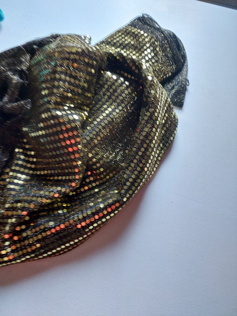 5103) 3 mètres de tissu à paillettes doré, Neuf, Polyester, 30 à 120 cm, 200 cm ou plus