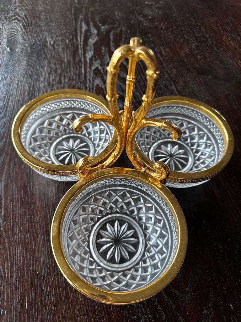 Vintage kristallen schaaltjes met goudkleurige houder, Enlèvement, Utilisé