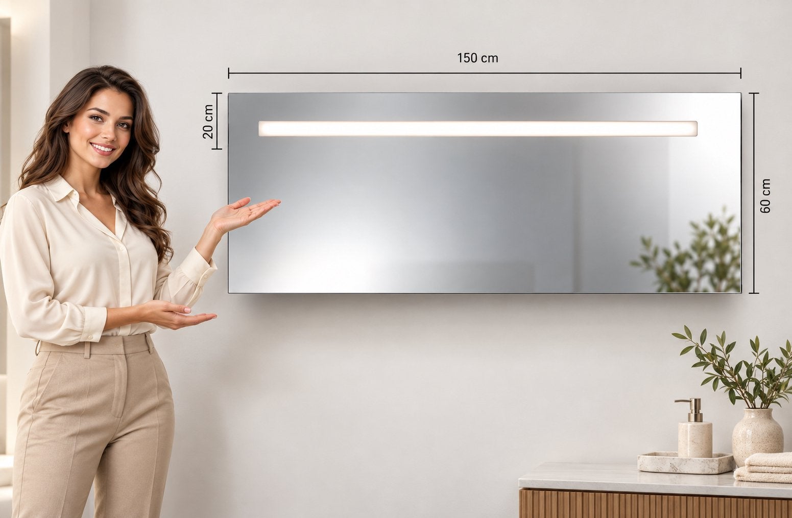 Nieuwe spiegel 60 x 150 cm met ingebouwde TL verlichting., Ophalen