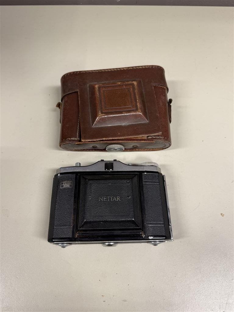 Vintage camera - zeis ikon nettar camera met bruine case, Ophalen of Verzenden, Gebruikt