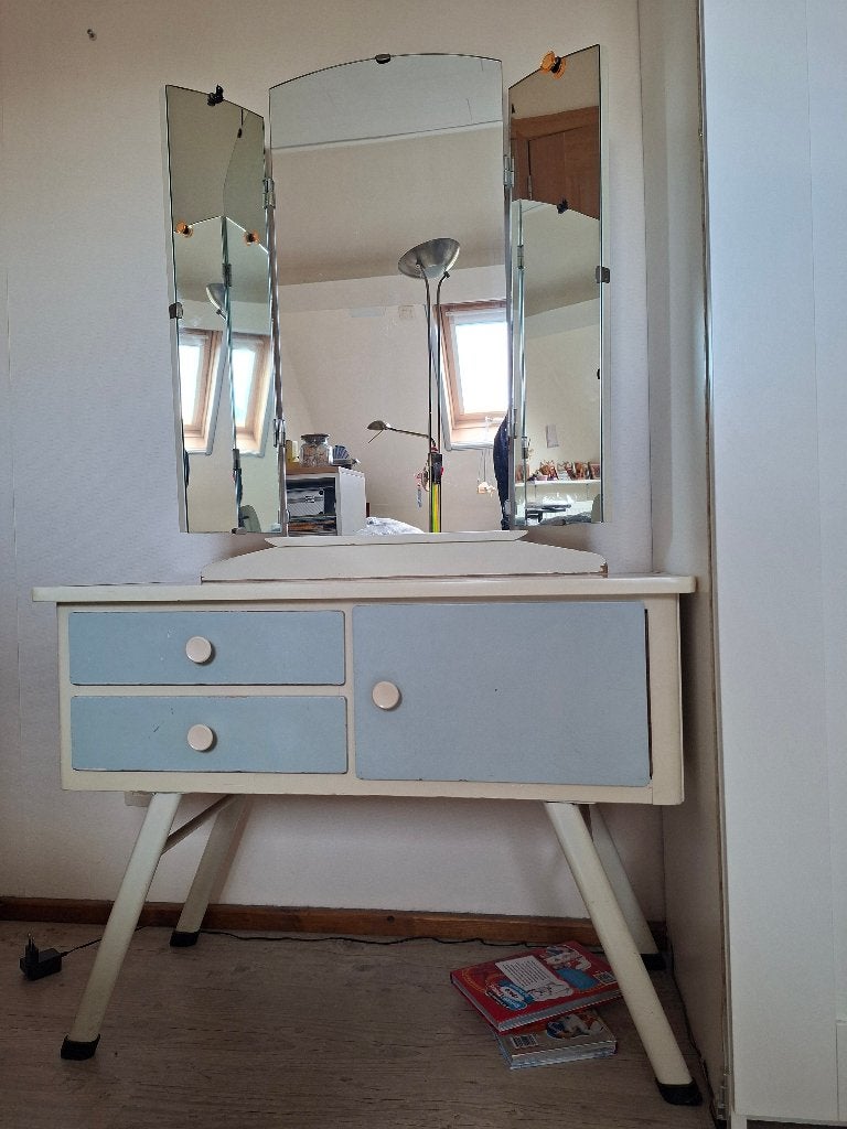 make-up tafel met spiegel + 2 tafeltjes, Ophalen, Gebruikt, 100 tot 150 cm, 50 tot 100 cm