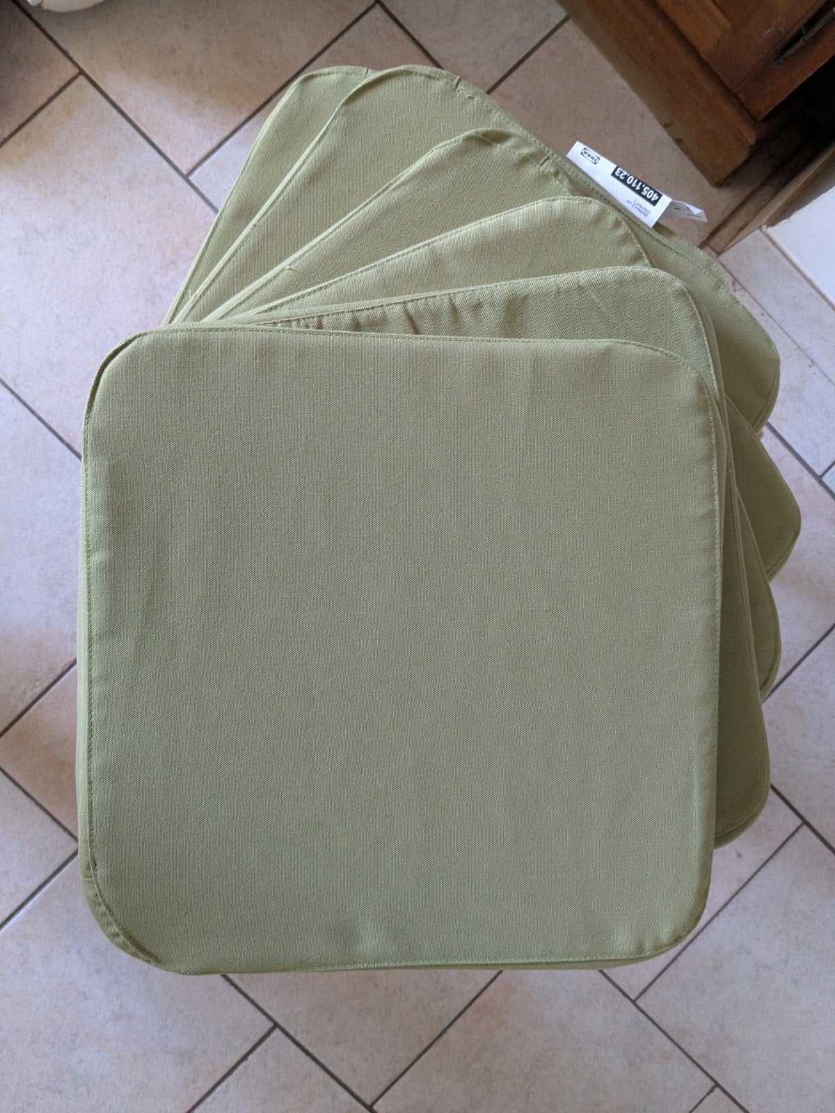 6 Galettes, coussins de chaises Ikea vert olive, Neuf, Enlèvement ou Envoi, IKEA, Carré