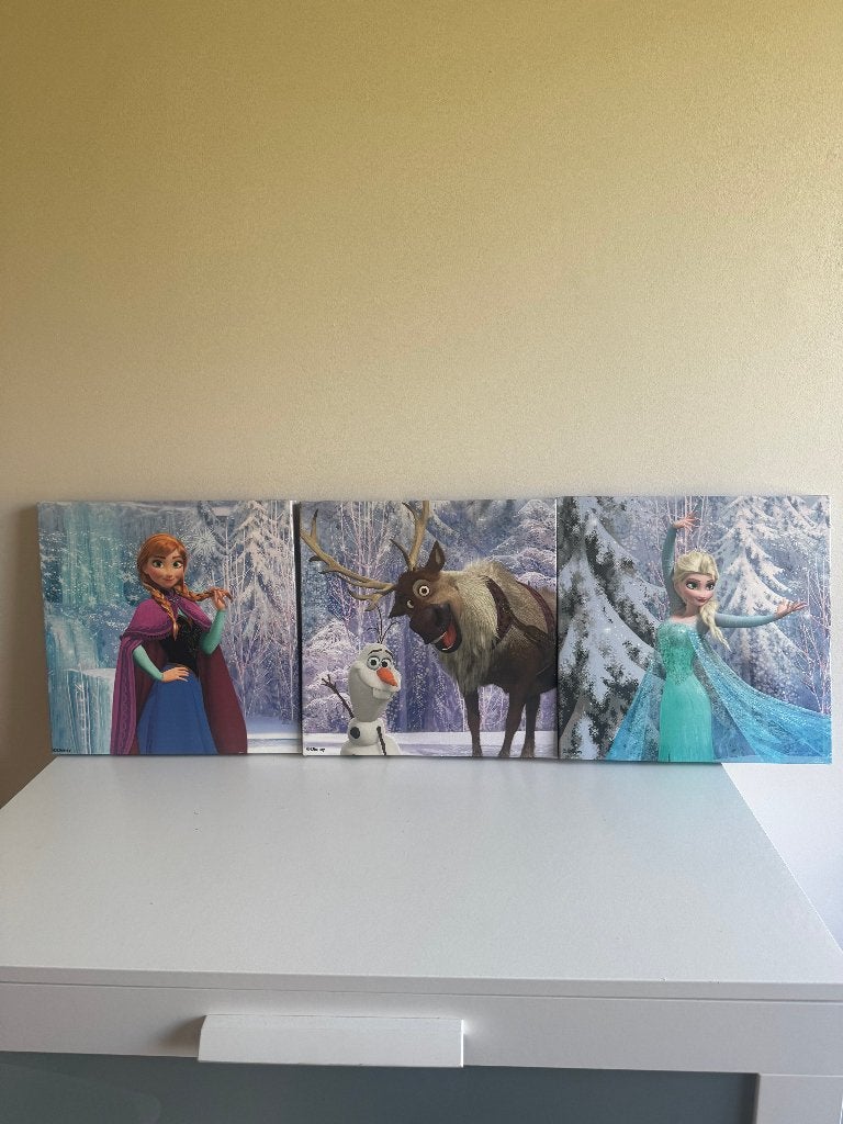 3 toiles déco La Reine des Neiges Disney 30x30 cm, Enlèvement ou Envoi, Comme neuf, Multicolore, Disney