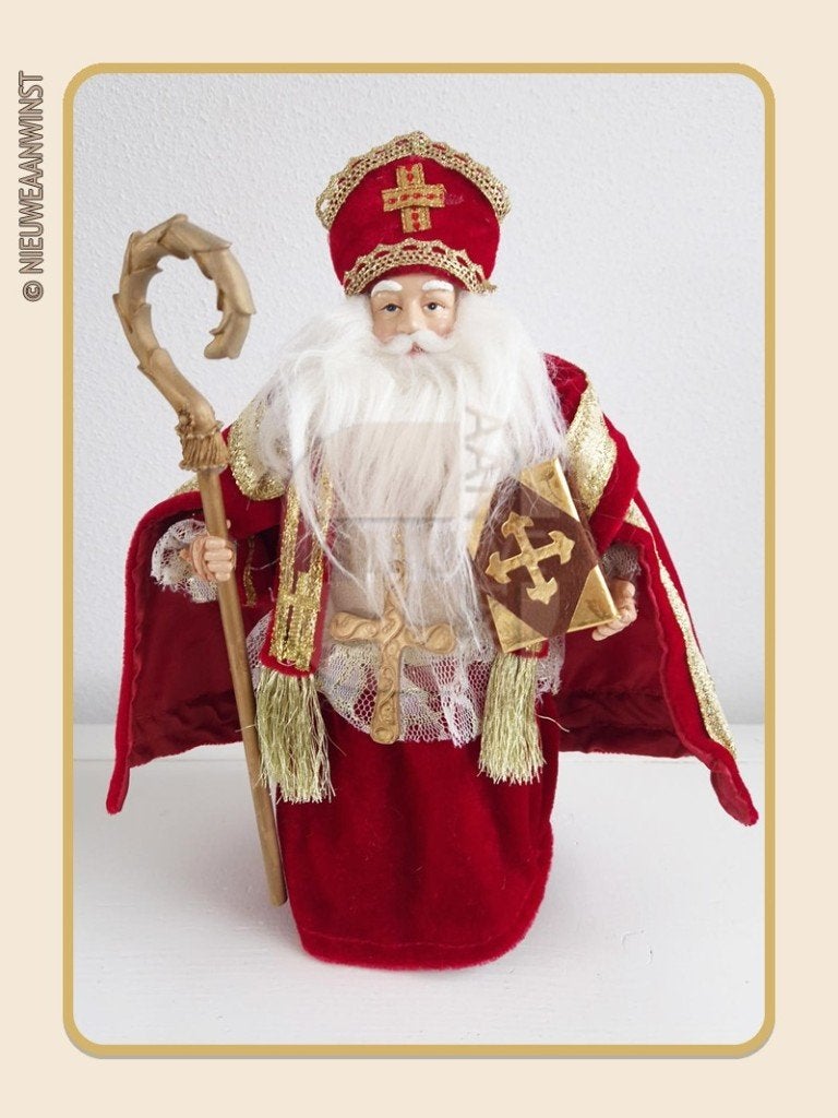 Nostalgische etalage Sinterklaas pop - rood - 32cm, Diversen, Verzenden, Zo goed als nieuw