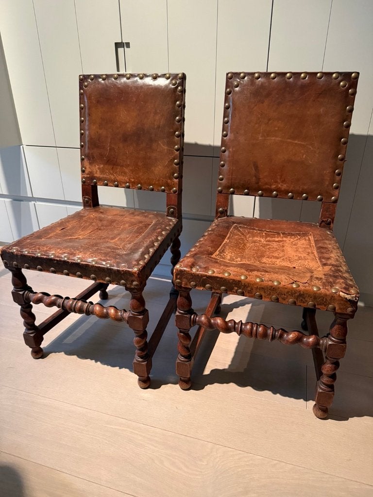 Ensemble de 2 chaises anciennes en cuir, Antiquités & Art, Enlèvement