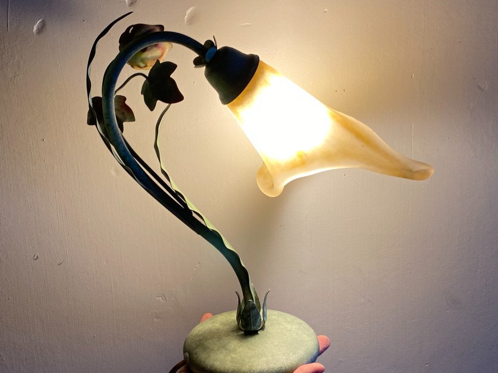 Lampe de table exclusive — style campagnard, Maison & Meubles, Vert, Verre, Comme neuf, Campagne