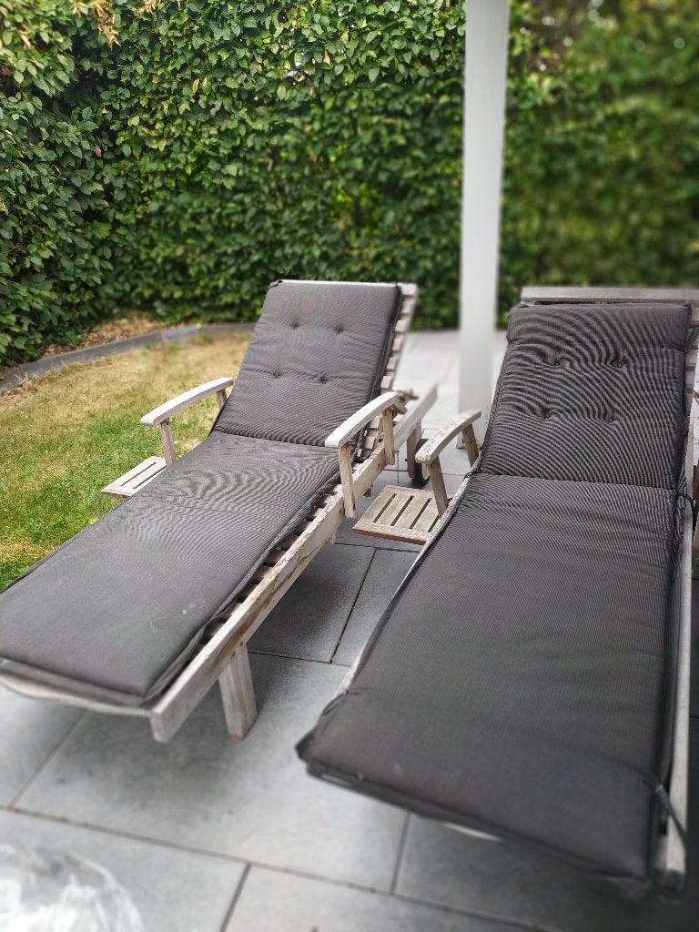 Ligzetels Teak (2), Tuin en Terras, Ophalen, Gebruikt, Teakhout, Verrijdbaar