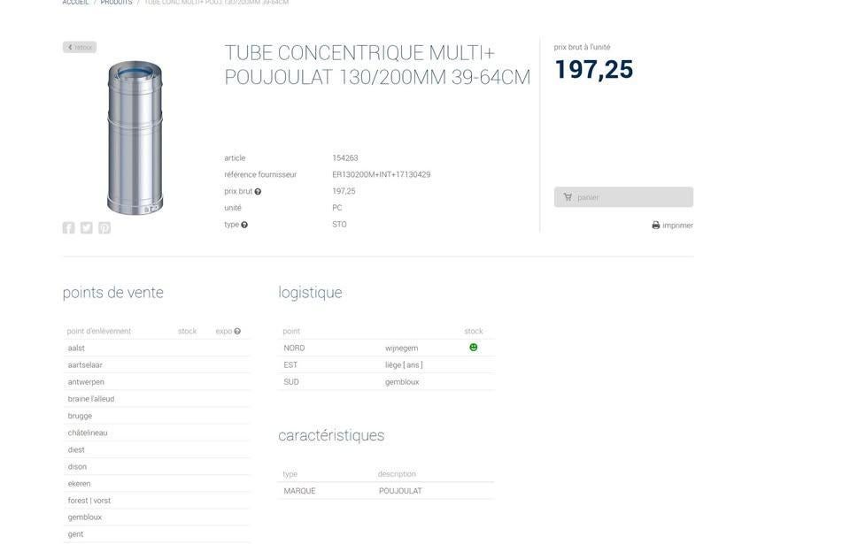 TE KOOP – 12x RVS Poujoulat condensatiepijpen, Ophalen of Verzenden, Nieuw, Inox, Overige typen