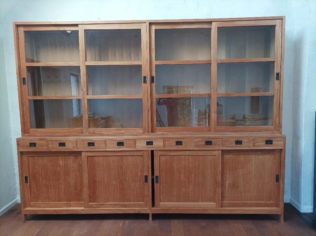 Tijdloze teakhouten vitrinekast, Ophalen, Gebruikt, 200 cm of meer, Teakhout