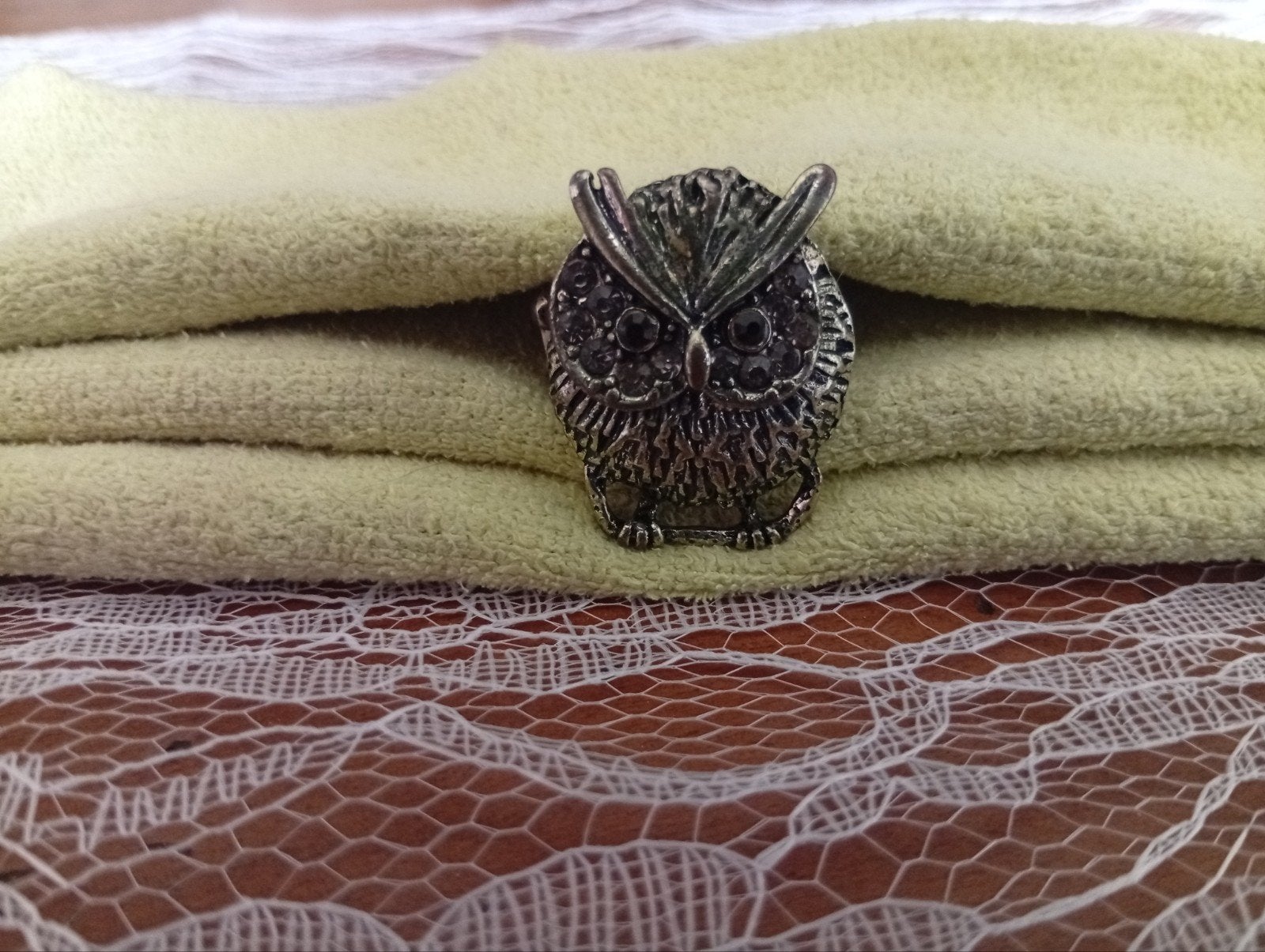 Vintage uil ring met rekband, Ophalen of Verzenden